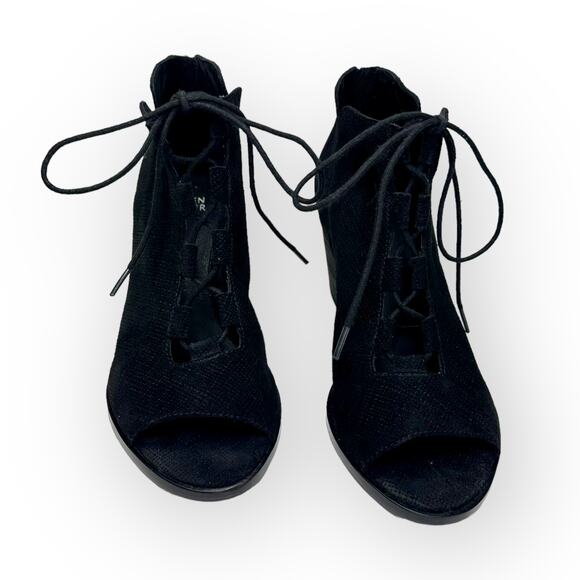 Eileen Fisher Fallon Peep Toe Lace Up Booties Women's Size 8 Black Suede 5838517 - Picture 11 of 11